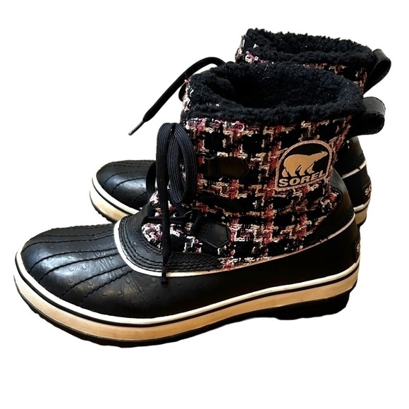 Sorel Black Winter Snow Boots Women's Tivoli Tweed Valentine/Winter Houndstooth - Picture 4 of 9